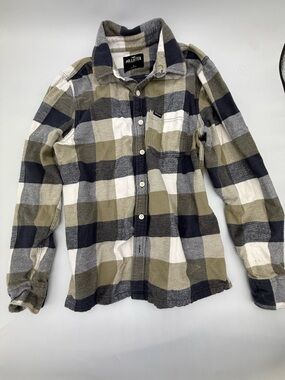 Hollister Men's Olive, Navy & Gray Plaid Button-Down Shirt